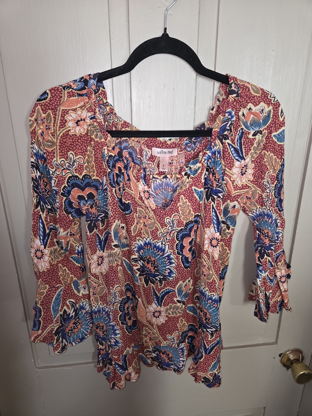 Floral Puff-Sleeve Blouse in Rust Multi - Willow Road